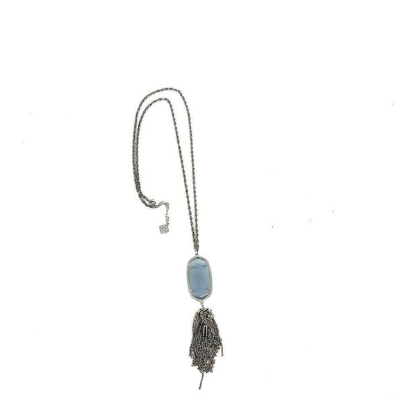 Kendra Scott Necklace Rayne Long Pendant Dichroic Glass Stone Silver Tassel - Picture 1 of 7